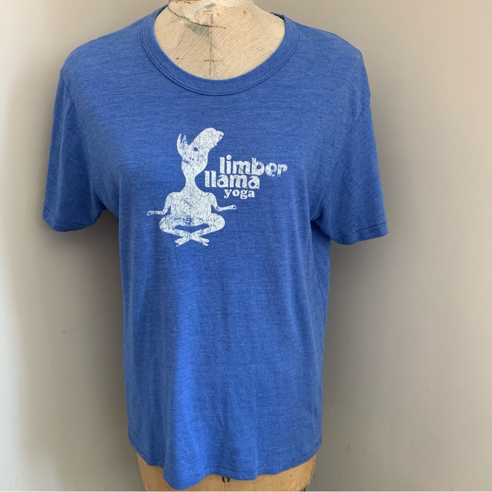 Vintage Single Stitch 90s Limber Llama Yoga Graphic Shirt Large Blue SS Tee